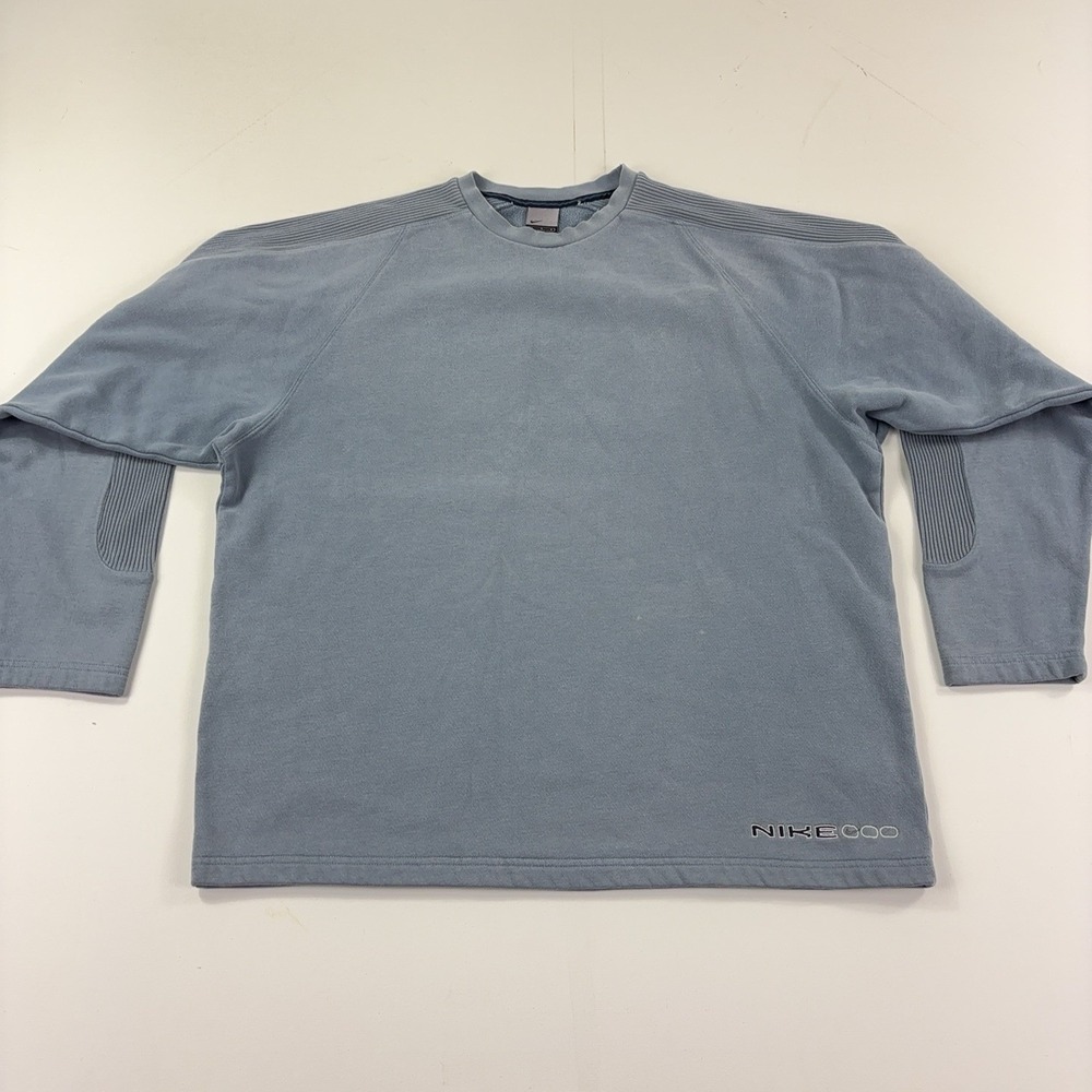 Vintage Y2K Nike Sweatshirt Mens Large Blue Crewneck Ribbed Panels Embroidered